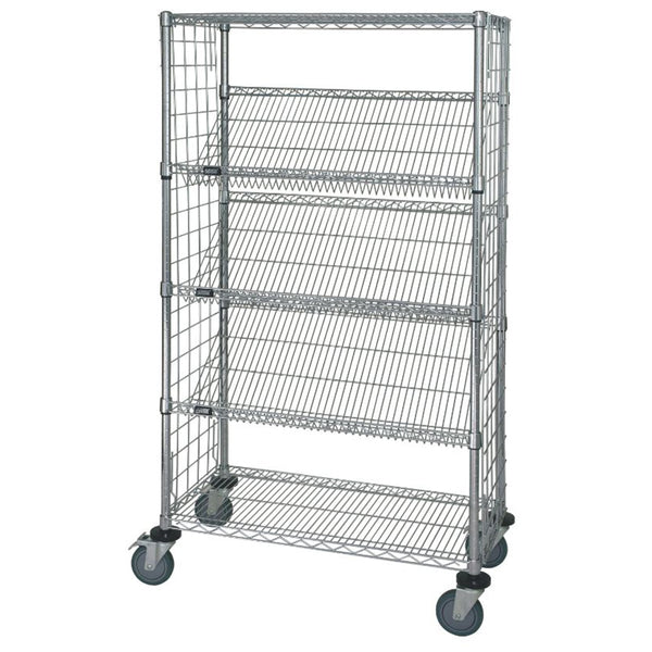 18"d x 69"h 5-Tier Enclosed Slanted Wire Shelving Carts