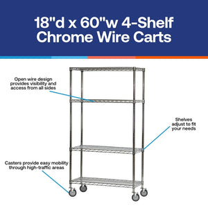4-Shelf Chrome Wire Carts - 18"d x 60"w