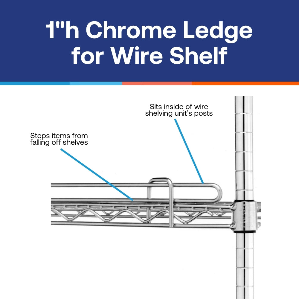 1"h Chrome Ledges for Wire Shelves