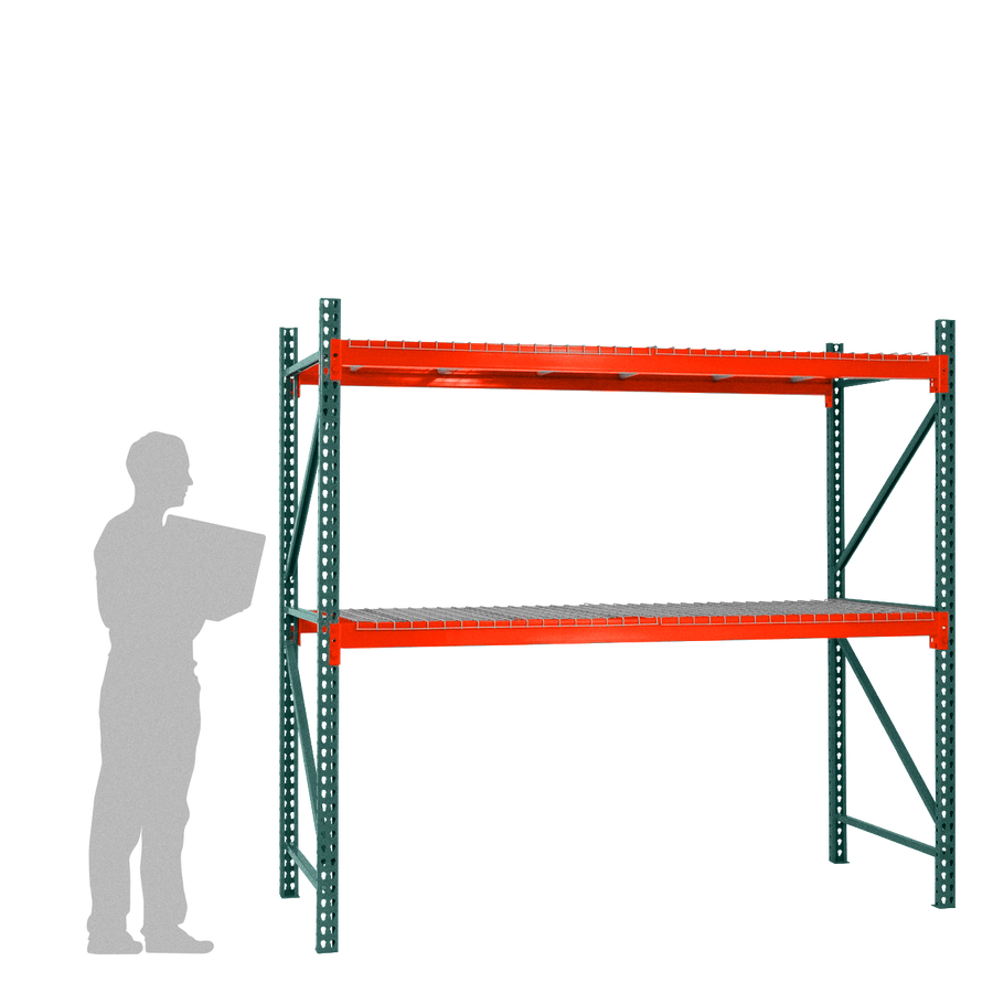 2-Tier Teardrop Pallet Rack Starter Units w/ Wire Decking - 42"d x 96"h