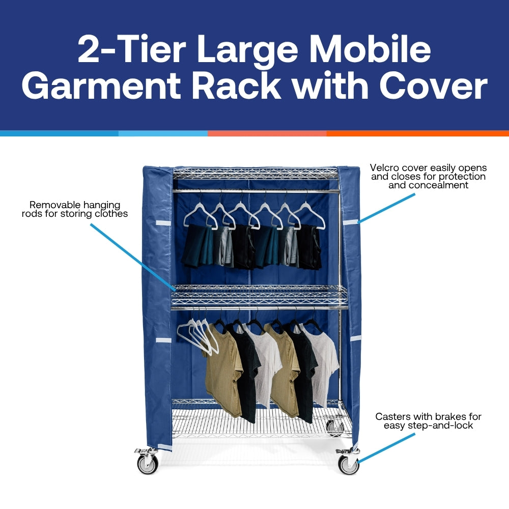 2-Tier Large Mobile Garment Rack with Cover