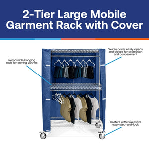 2-Tier Large Mobile Garment Rack with Cover