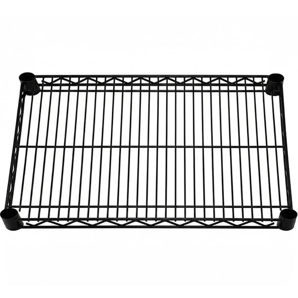 21-inch deep black epoxy wire shelf designed for corrosion-resistant storage in commercial and industrial facilities.