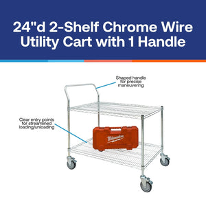 24"d 2-Shelf Chrome Wire Utility Cart with 1 Handle