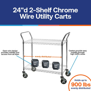 24"d 2-tier chrome wire utility cart