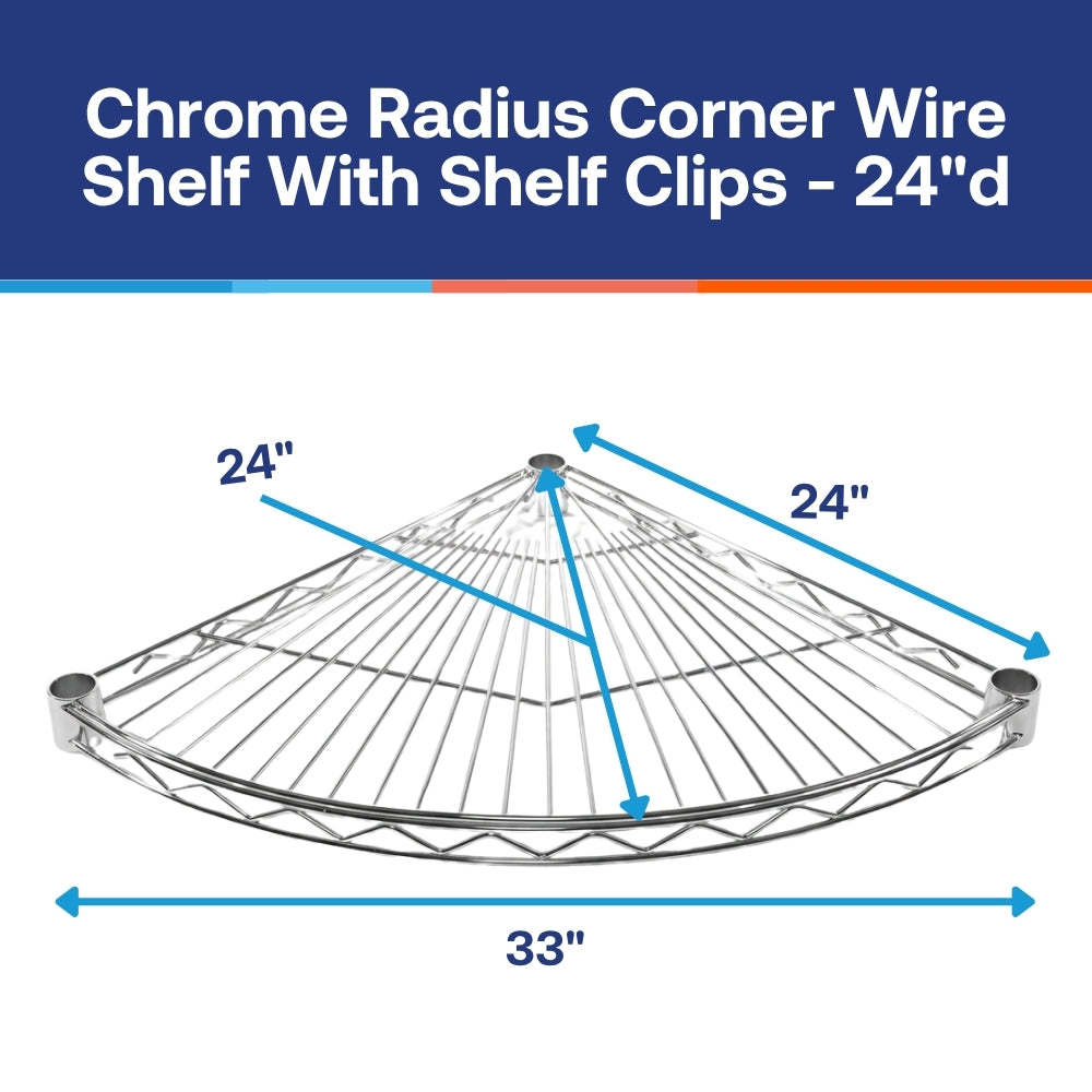 Chrome Radius Corner Wire Shelves with Shelf Clips