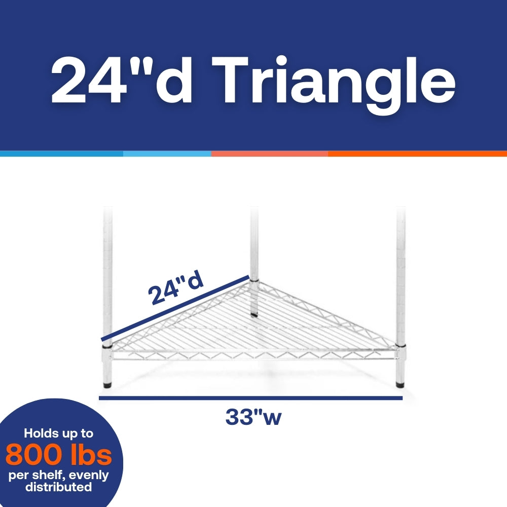 24"d Chrome Wire Triangle Corner Unit w/ 5 Shelves