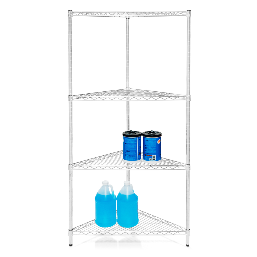 24"d Chrome Wire Triangle Corner Unit w/ 4 Shelves