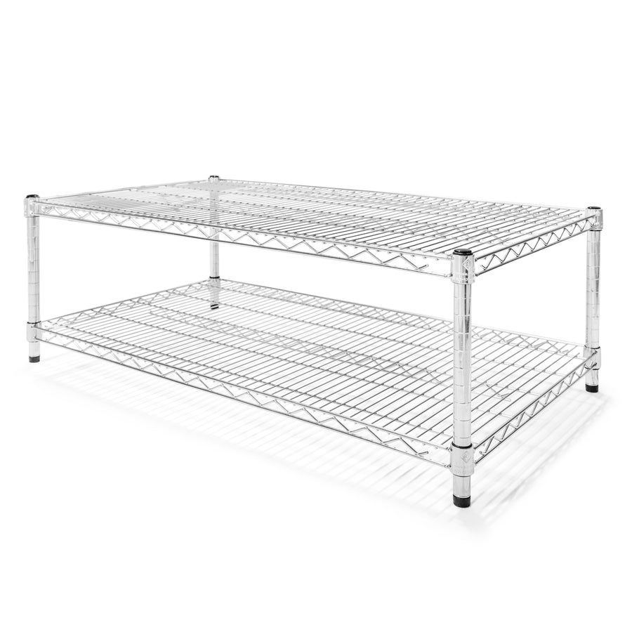 24x42 chrome wire shelving unit, 2-tier heavy-duty industrial rack, 42-inch wide low-profile storage shelf - SI Brand stocked in Michigan