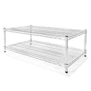 24x42 chrome wire shelving unit, 2-tier heavy-duty industrial rack, 42-inch wide low-profile storage shelf - SI Brand stocked in Michigan