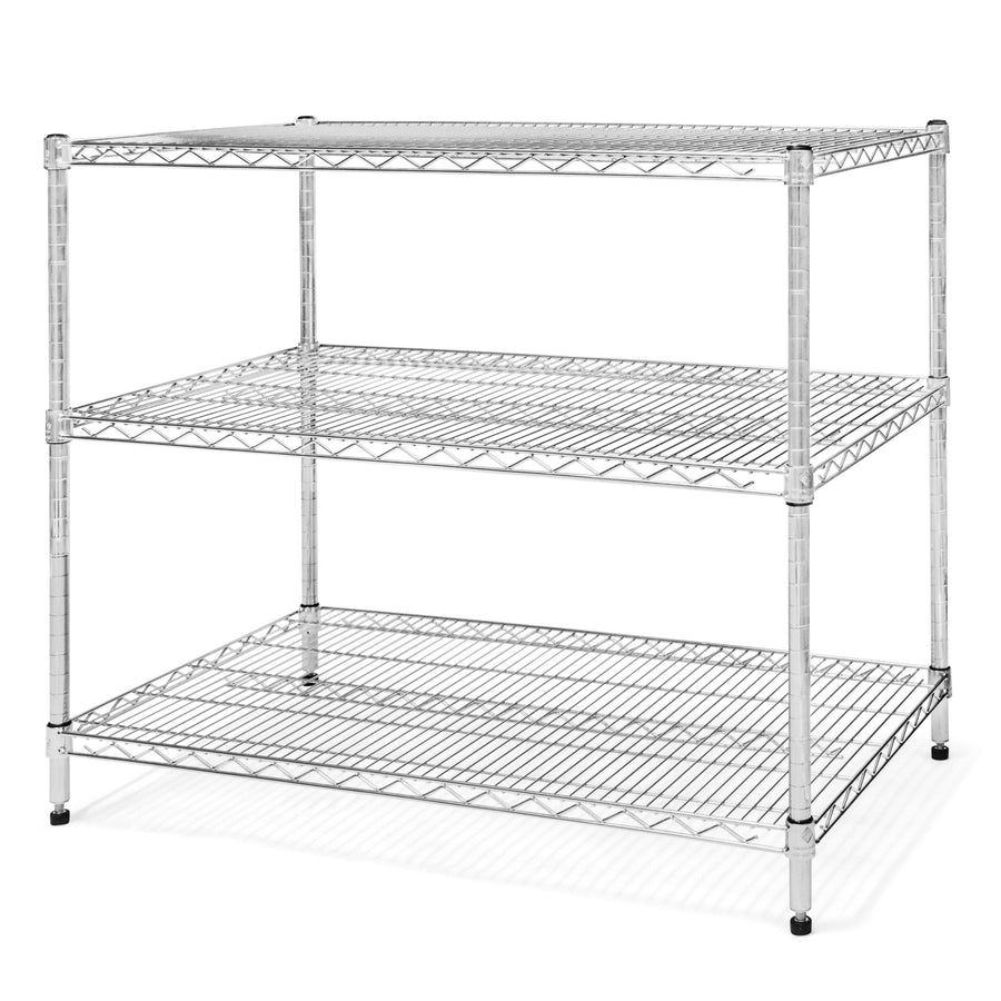 24x42 chrome wire shelving unit, 3-tier heavy duty industrial rack, 42-inch wide low-profile storage shelf - SI Brand stocked in Michigan