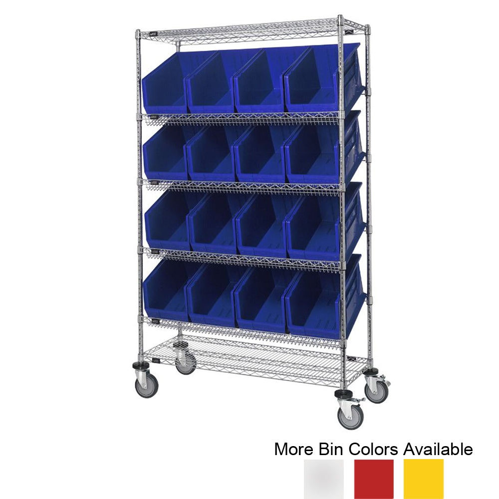 24"d x 48"w x 80"h 6-Tier Slanted Wire Shelving Carts with 23-7/8"d x 11"w x 10"h Bins
