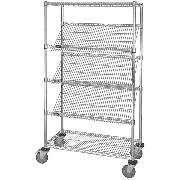 24"d x 69"h 5-Tier Open Slanted Wire Shelving Carts