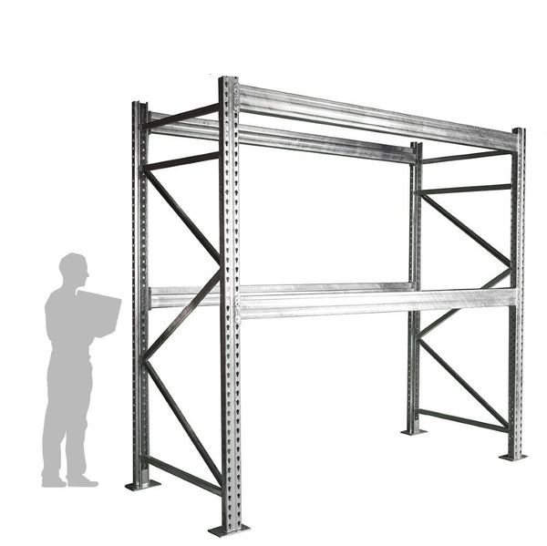 2-Tier Galvanized Teardrop Pallet Rack Starter Units - 48"d x 120"h
