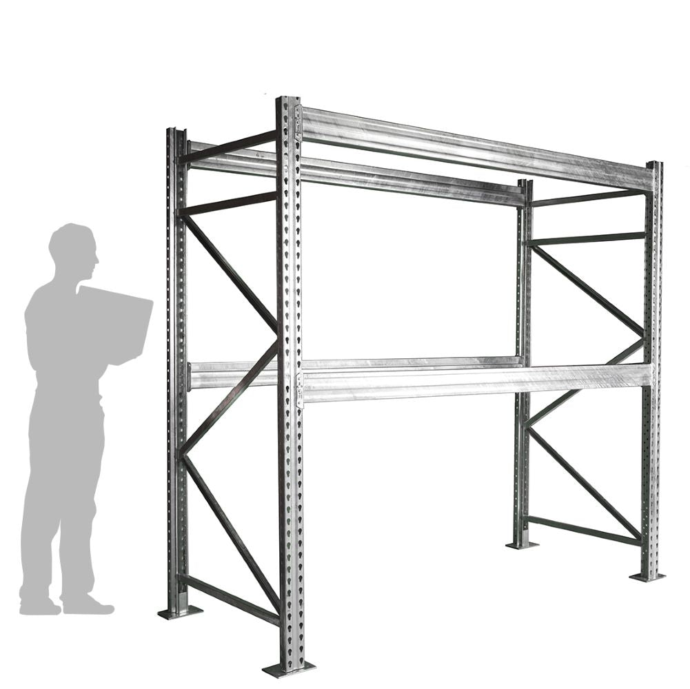 2-Tier Galvanized Teardrop Pallet Rack Starter Units - 42"d x 96"h