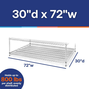 30"d x 72"w Chrome Wire Shelving w/ 4 Shelves