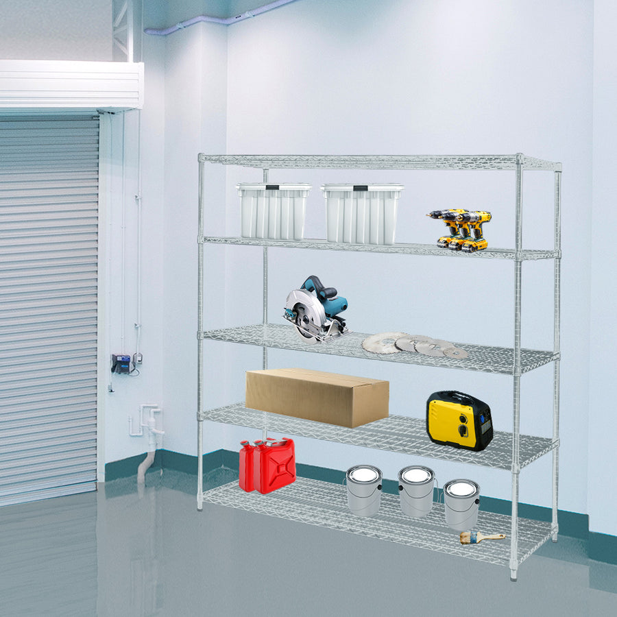 30"d x 72"w Chrome Wire Shelving w/ 5 Shelves