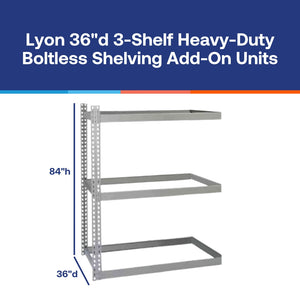 Lyon 36"d 3-Shelf Heavy-Duty Boltless Shelving Add-On Units - Gray