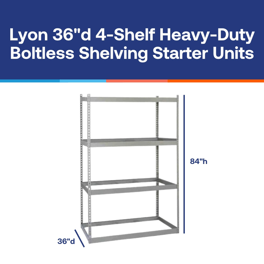 Lyon 36"d 4-Shelf Heavy-Duty Boltless Shelving Starter Units - Gray