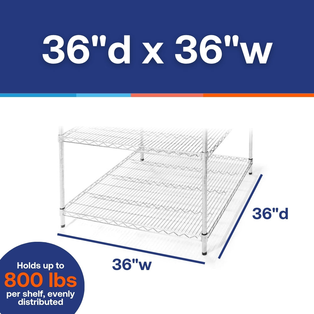 36"d x 36"w Chrome Wire Shelving w/ 5 Shelves