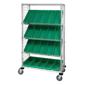 24"d x 36"w x 69"h 5-Tier Enclosed Slanted Wire Shelving Carts with 23-5/8"d x 6-5/8"w x 4"h Bins