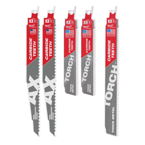 Milwaukee 5PC Wood and Metal Cutting Carbide Teeth SAWZALL Blade Set (49-22-5505)