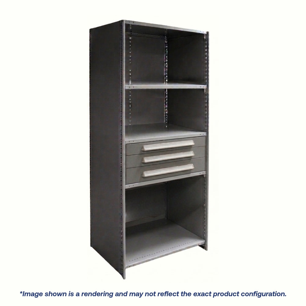 Lyon Closed Steel Shelving with 3 Modular Drawers - Starter Units