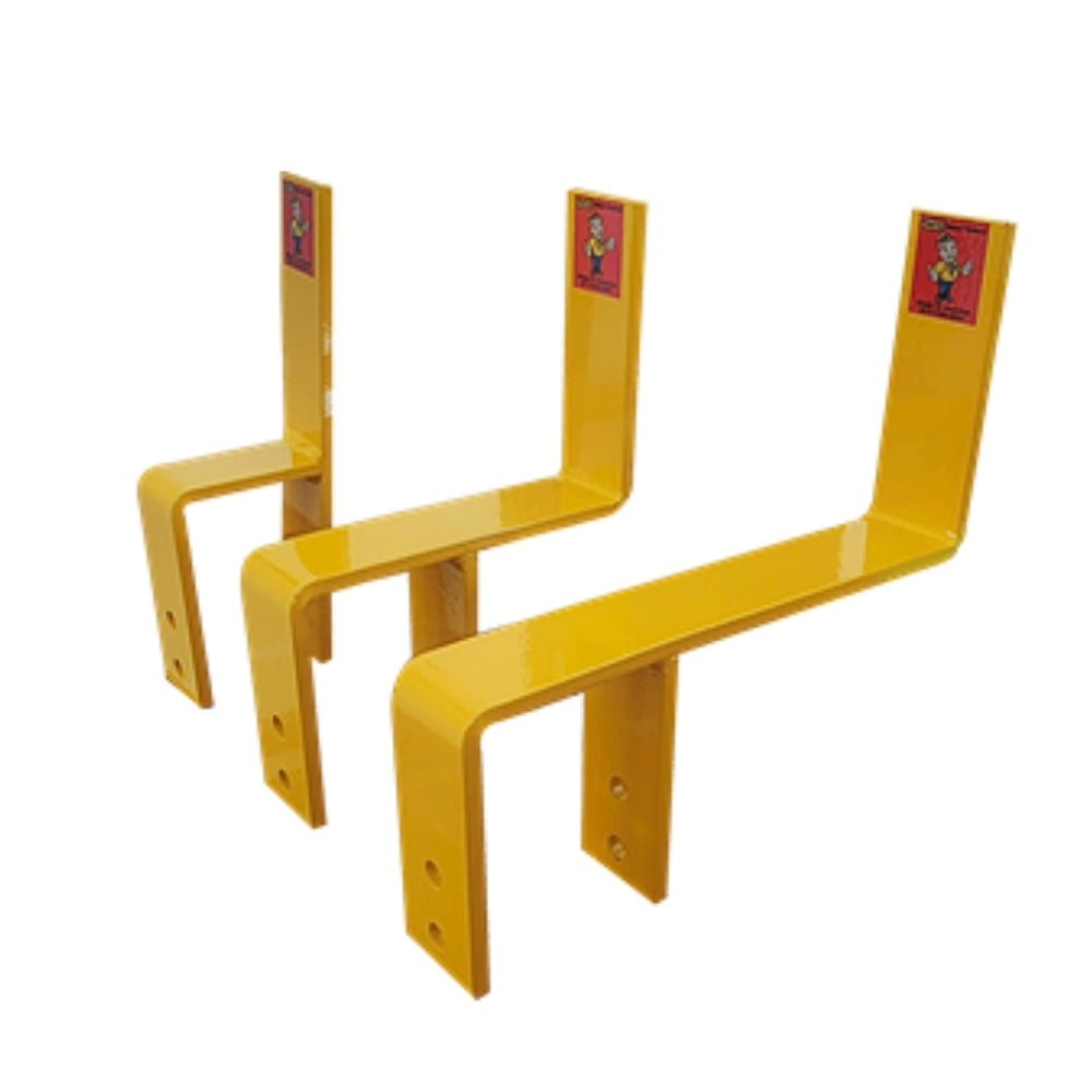 Yellow pallet beam stops on a white background