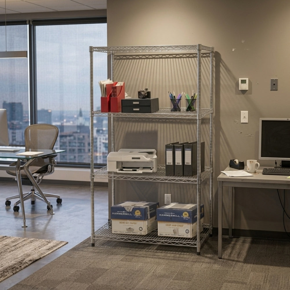 14"d x 42"w Chrome Wire Shelving w/ 4 Shelves