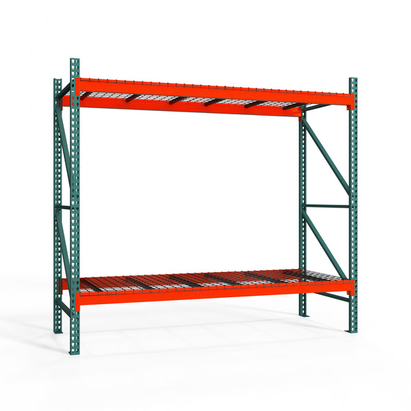 2-Tier Teardrop Pallet Rack Starter Units w/ Wire Decking - 36"d x 96"h