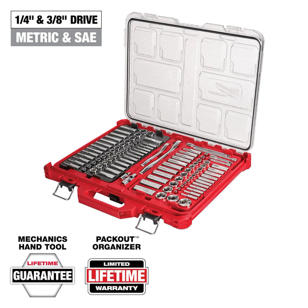 Milwaukee 106pc 1/4" and 3/8" Metric & SAE Ratchet and Socket Set with PACKOUT™ Low-Profile Organizer (48-22-9486)