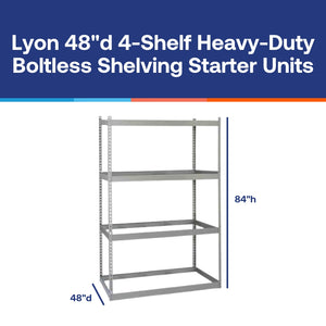 Lyon 48"d 4-Shelf Heavy-Duty Boltless Shelving Starter Units - Gray