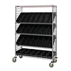 24"d x 48"w x 69"h 5-Tier Enclosed Slanted Wire Shelving Carts with 23-5/8"d x 6-5/8"w x 4"h Bins
