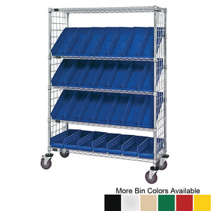 24"d x 48"w x 69"h 5-Tier Enclosed Slanted Wire Shelving Carts with 23-5/8"d x 6-5/8"w x 4"h Bins
