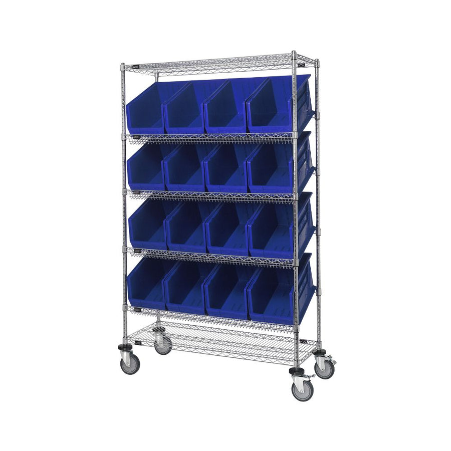 24"d x 48"w x 80"h 6-Tier Slanted Wire Shelving Carts with 23-7/8"d x 11"w x 10"h Bins
