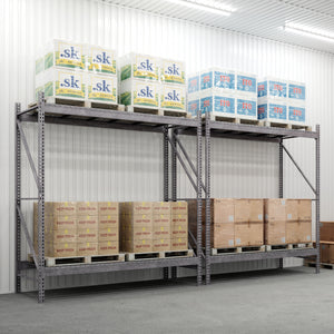 2-Tier Galvanized Teardrop Pallet Rack Starter Units w/ Wire Decking - 48"d x 120"h