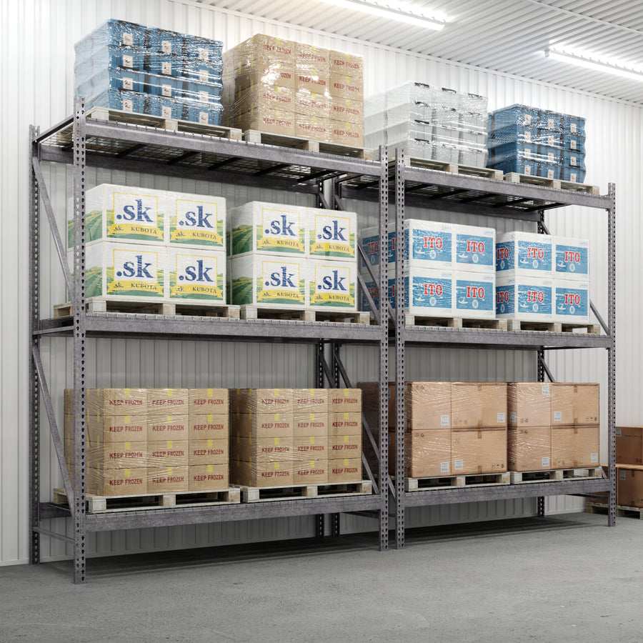 3-Tier Galvanized Teardrop Pallet Rack Starter Units w/ Wire Decking - 42"d x 144"h