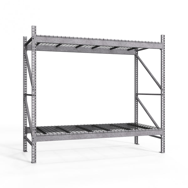 2-Tier Galvanized Teardrop Pallet Rack Starter Units w/ Wire Decking - 42"d x 96"h