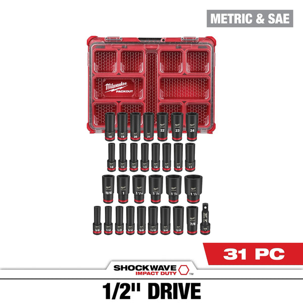 Milwaukee 31PC SHOCKWAVE™ Impact Duty Socket 1/2” Drive Set with PACKOUT™ (49-66-6806)