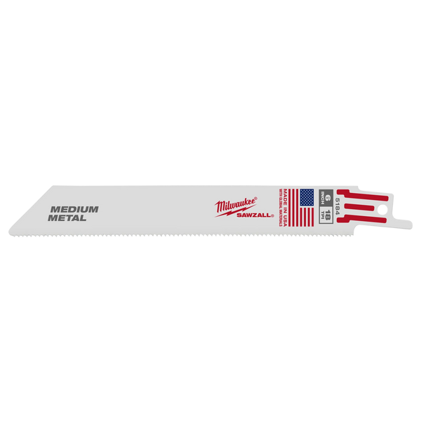 Milwaukee 6" 18 TPI SAWZALL Blade for Medium Metal (5 PK) (48-00-5184)
