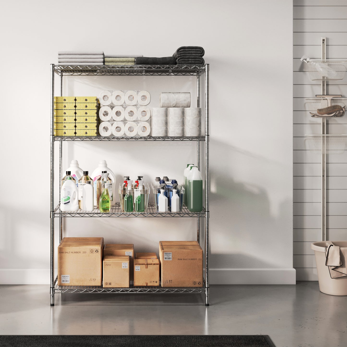 24"d x 24"w Chrome Wire Shelving w/ 4 Shelves