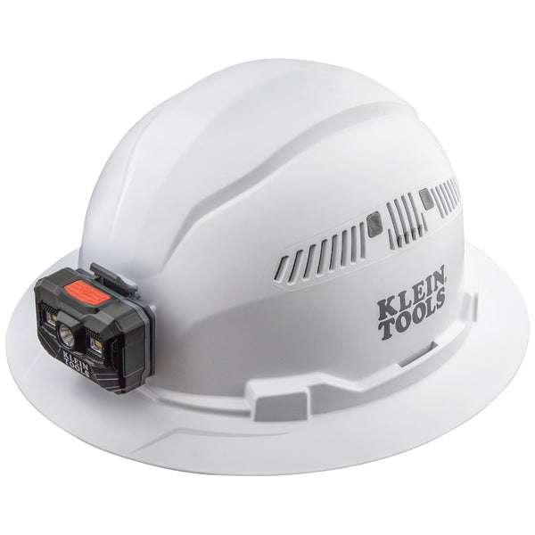 Klein Hard Hat, Vented, Full Brim with Rechargeable Headlamp, White (60407RL)