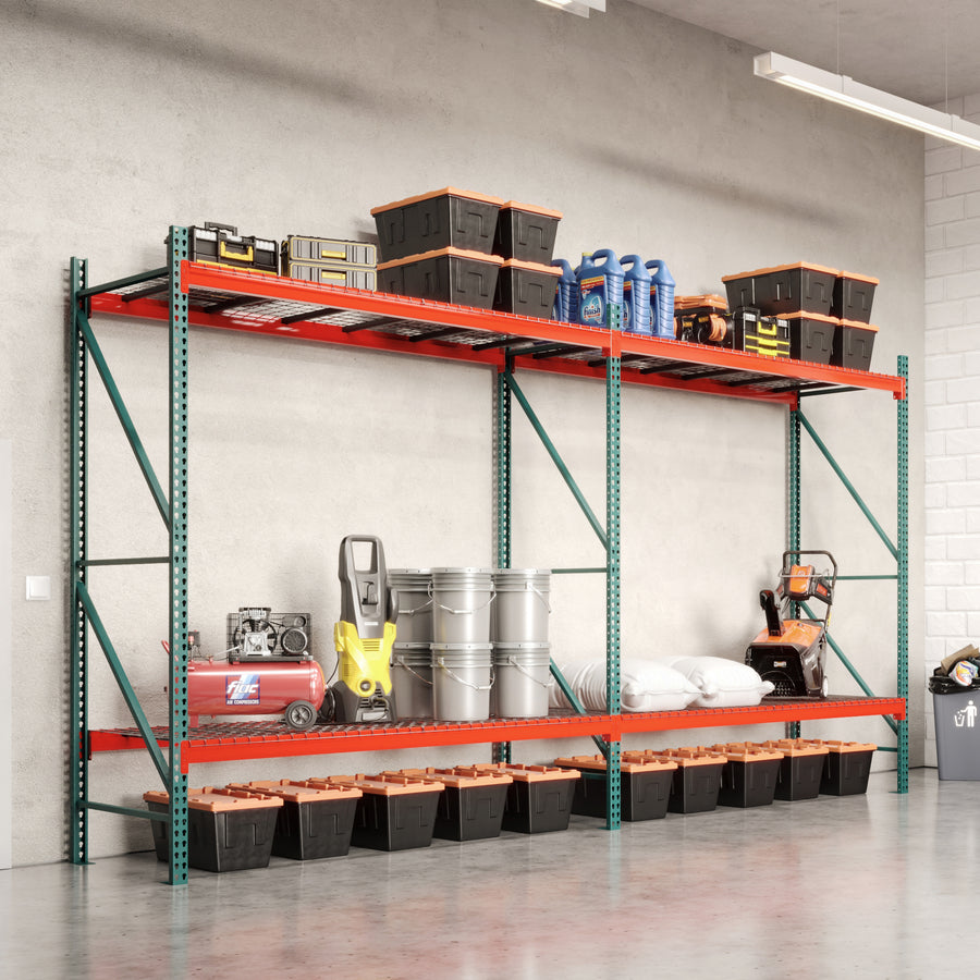 2-Tier Teardrop Pallet Rack Add-On Units w/ Wire Decking - Standard Duty - 42"d x 144"h