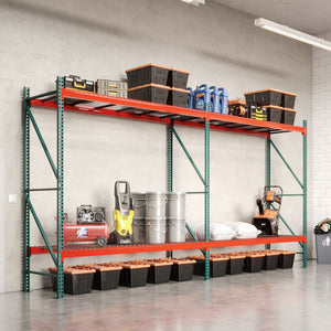 2-Tier Teardrop Pallet Rack Add-On Units w/ Wire Decking - Standard Duty - 42"d x 144"h