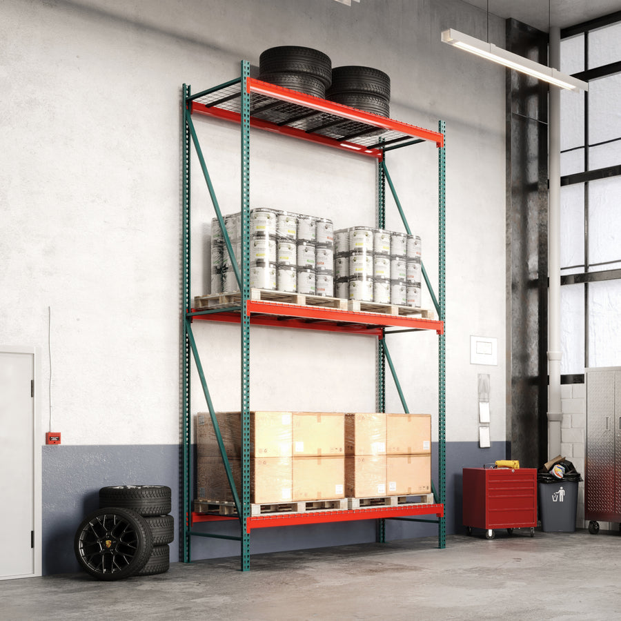3-Tier Teardrop Pallet Rack Starter Units w/ Wire Decking - 42"d x 192"h