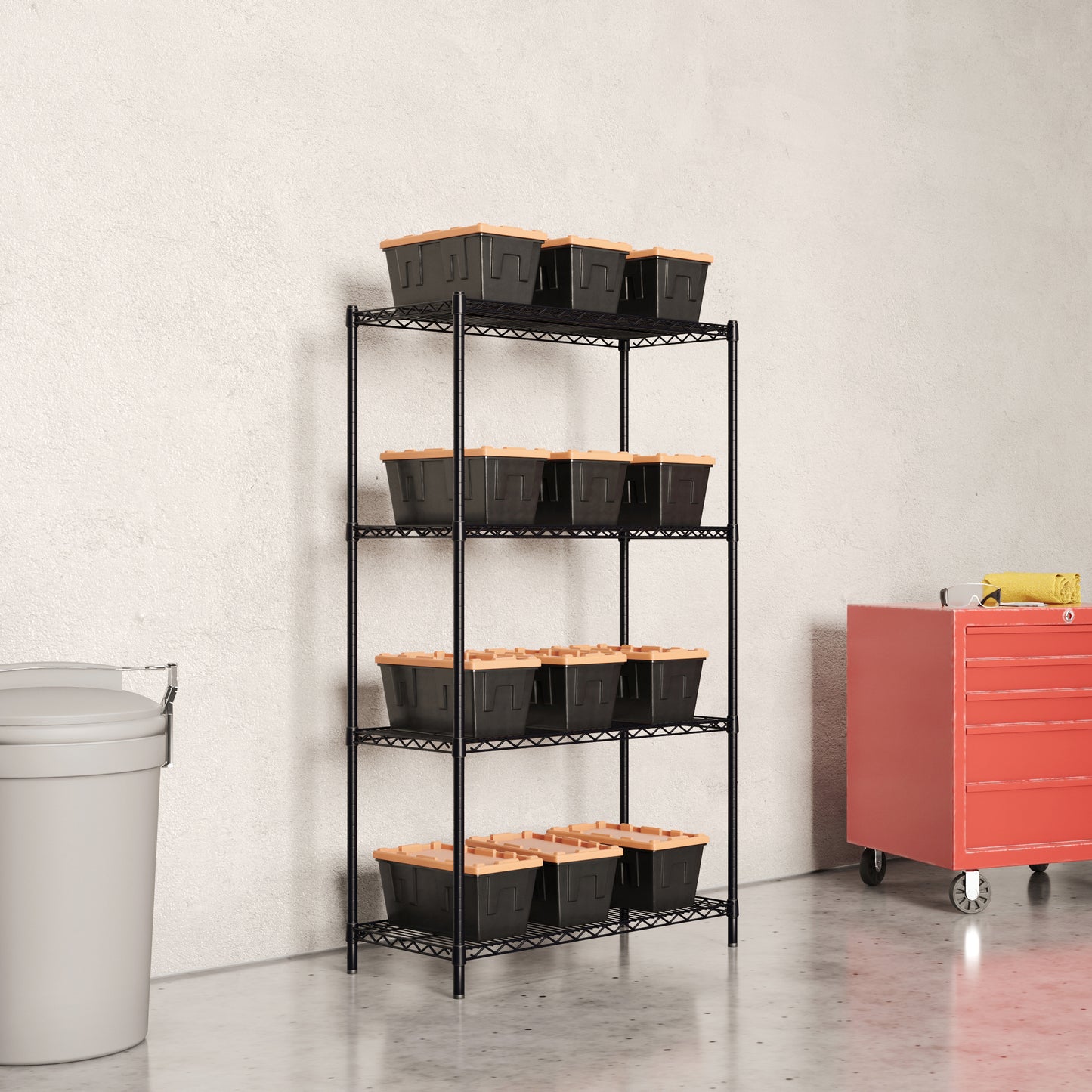 18"d x 72"h Black Wire Shelving w/ 4 Shelves