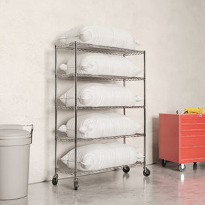 12"d x 42"w - 5-Shelf Chrome Wire Carts w/ 3" Casters