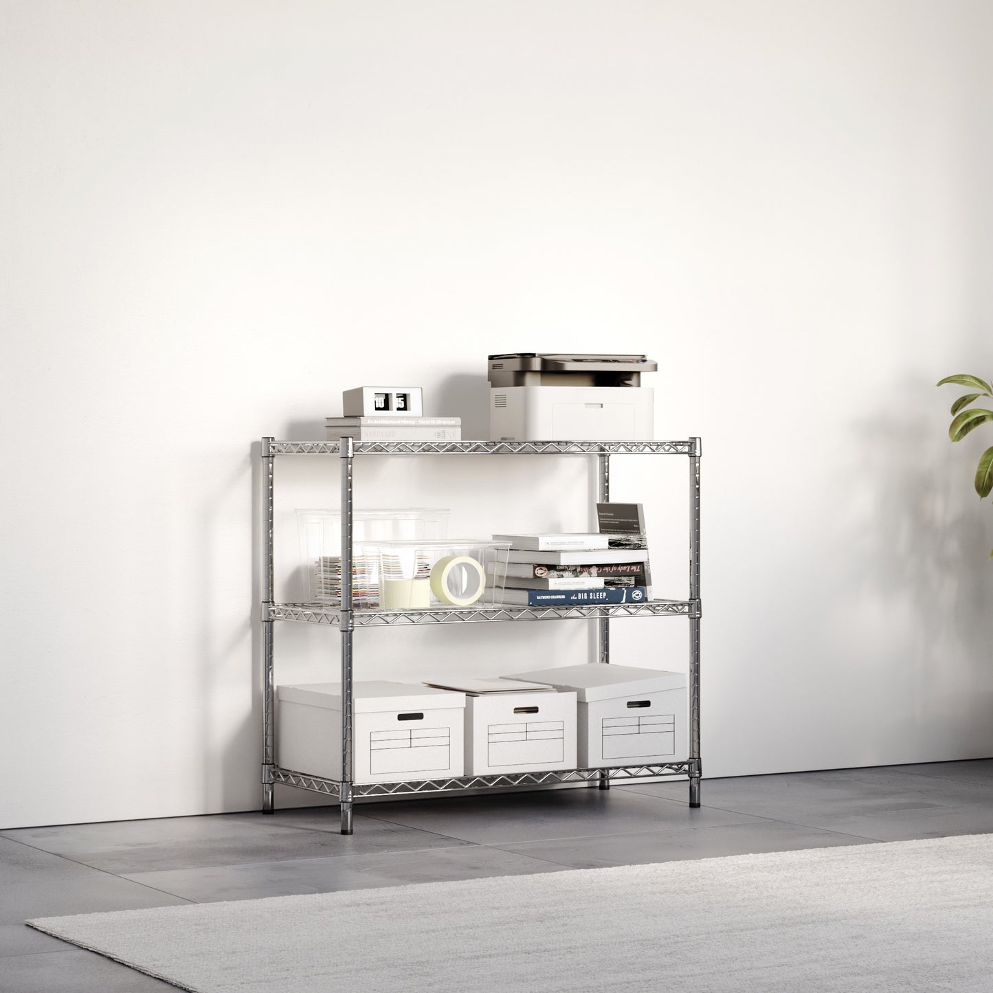 18"d x 34"h Chrome Wire Shelving w/ 3 Shelves