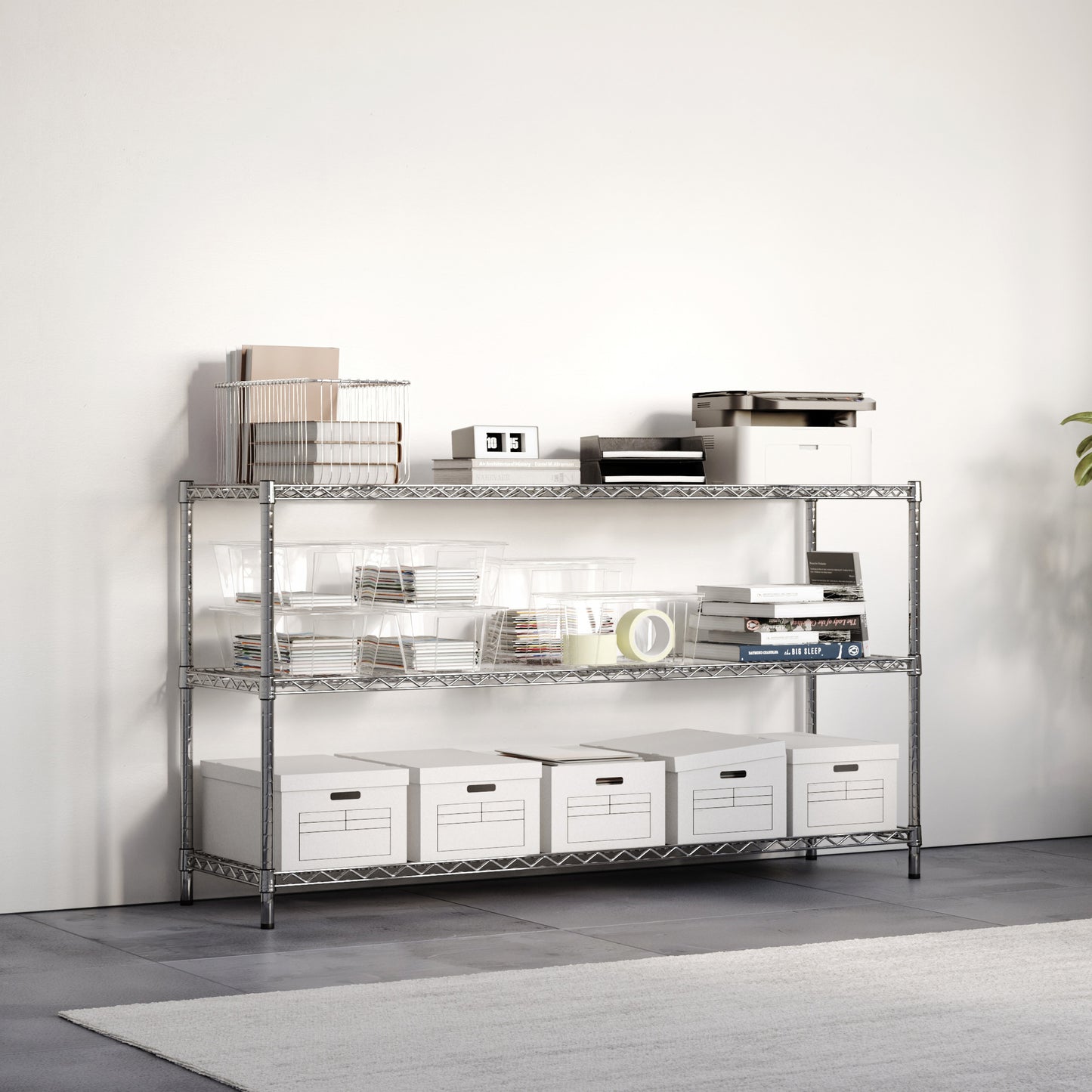 18"d x 34"h Chrome Wire Shelving w/ 3 Shelves