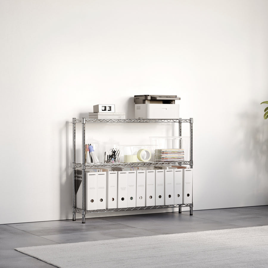 10"d x 34"h Chrome Wire Shelving w/ 3 Shelves